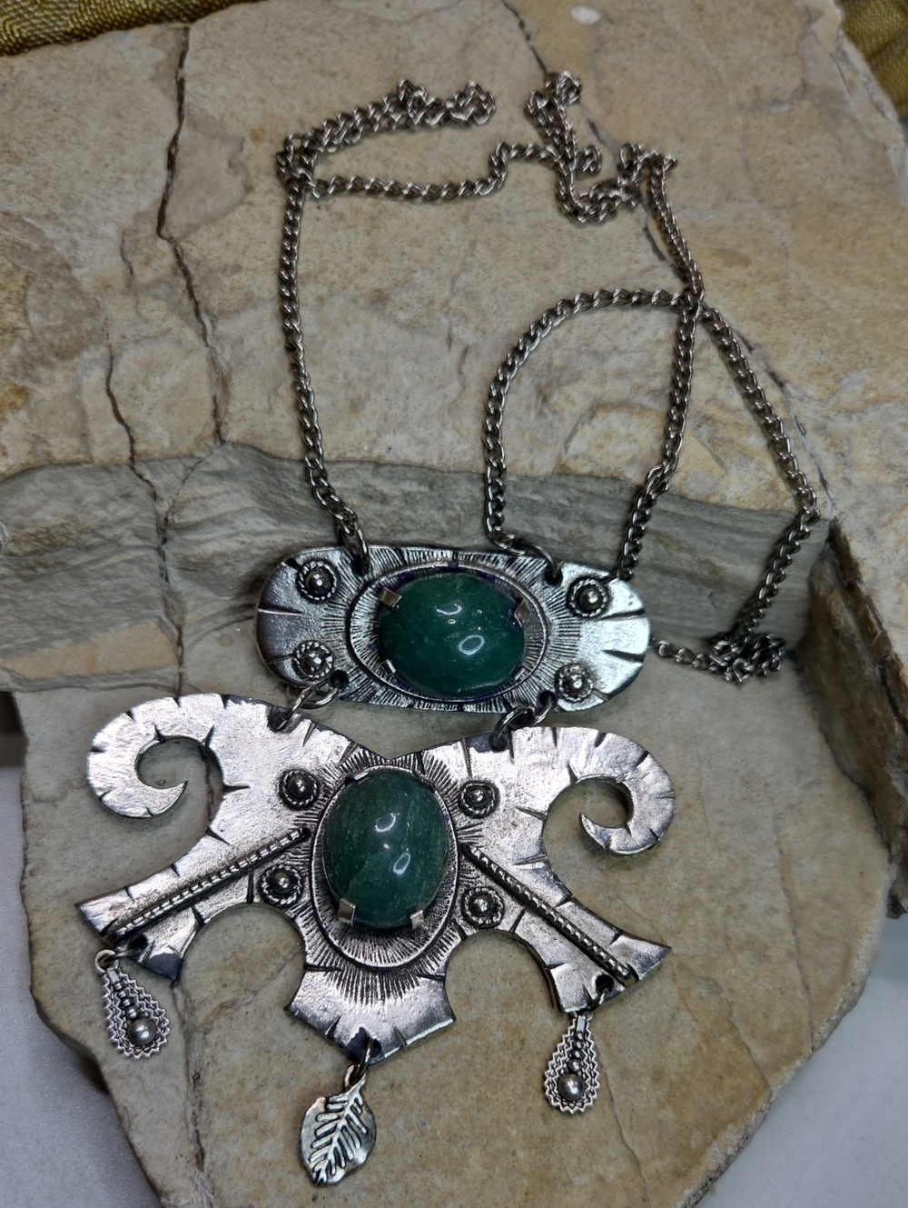 Silver-Tone Genuine Green Jade Stone Statement Necklace - Picture 7 of 10